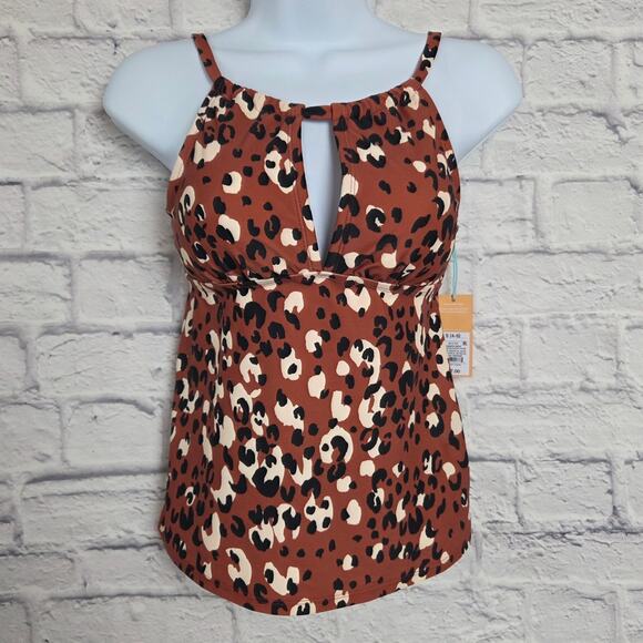 NWT Kona Sol Swim Top Womens Size Small Brown Printed Adjustable Straps - Picture 1 of 12
